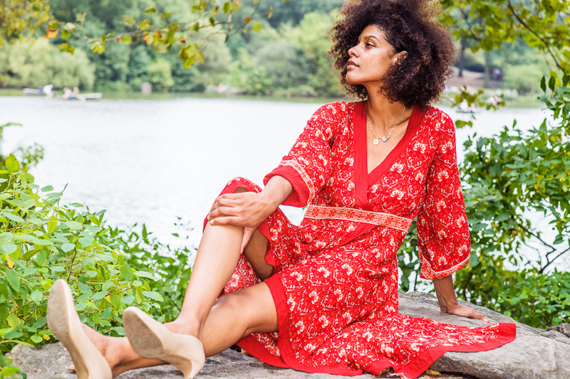 Relaxing By Lake in New York Central Park