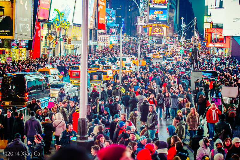 New York Times Square Crowds at night on Holiday Season